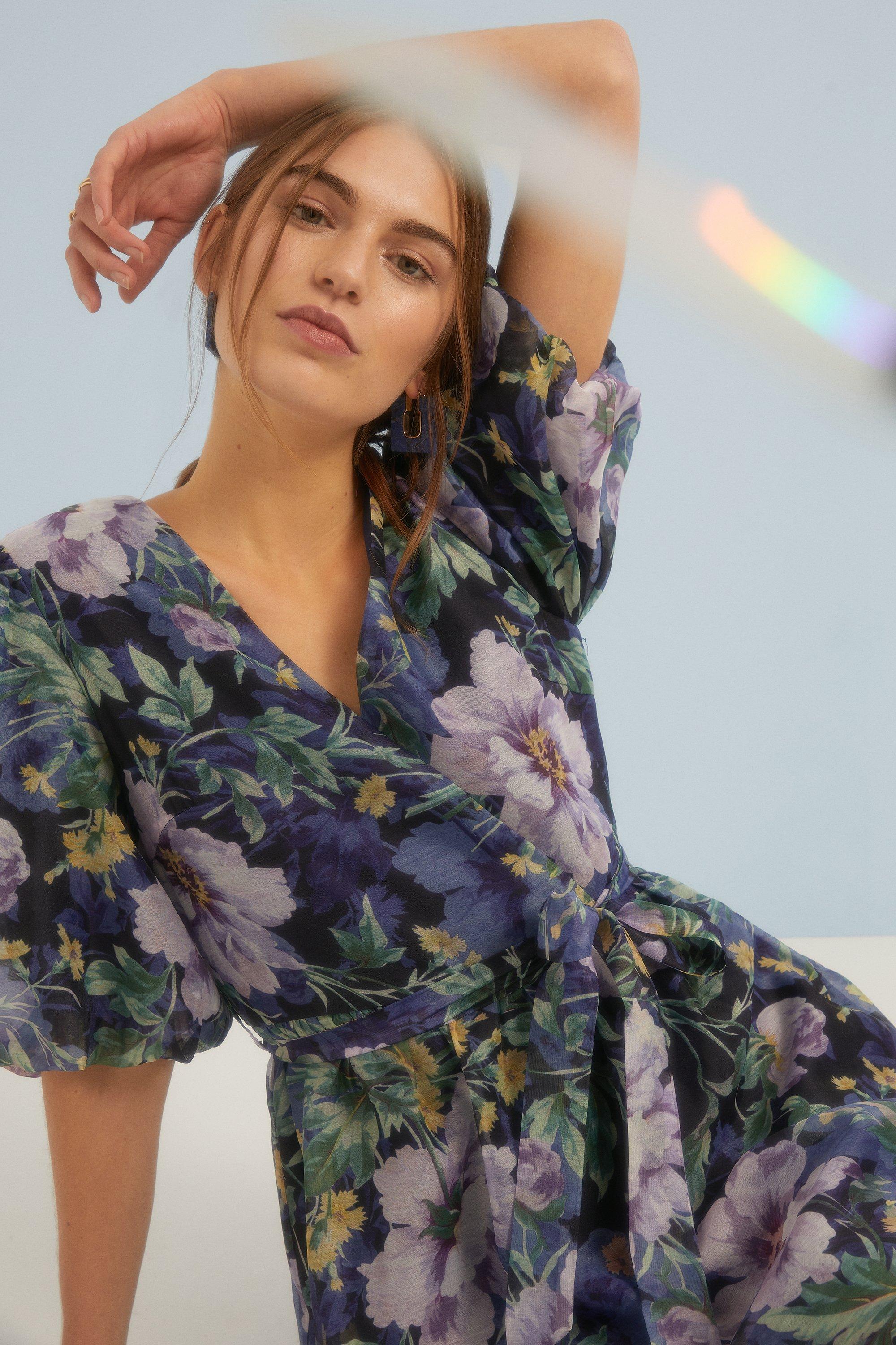 Lyanna Floral Wrap Organza Midi Dress | Oasis